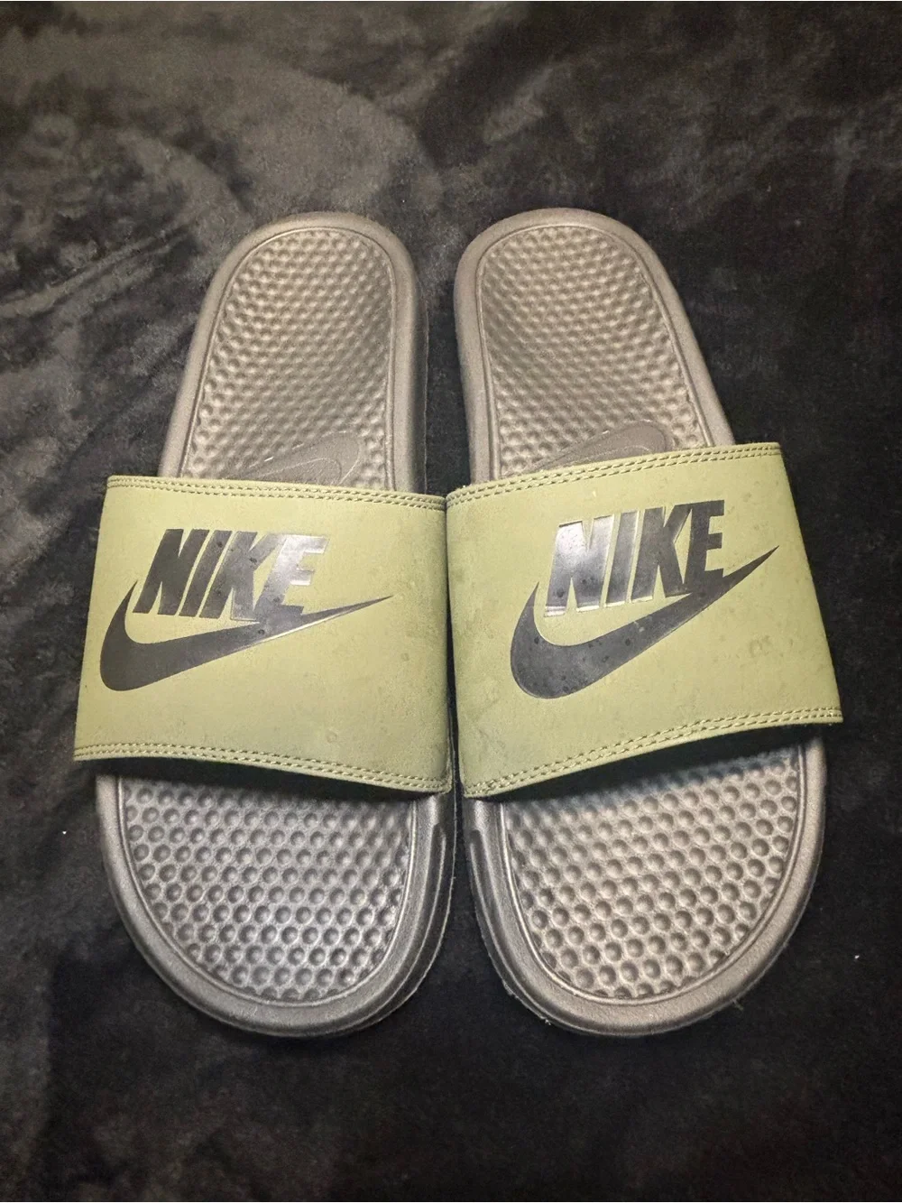 Nike Olive Green and Black Slide Sandals